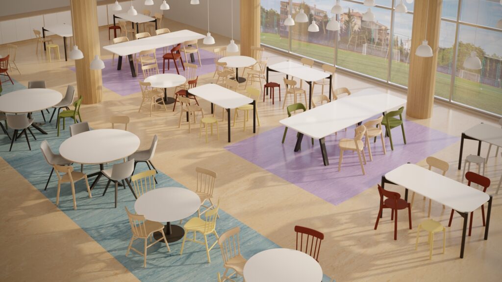 พื้นไวนิล กระเบื้องยาง โรงเรียน ศูนย์อาหาร