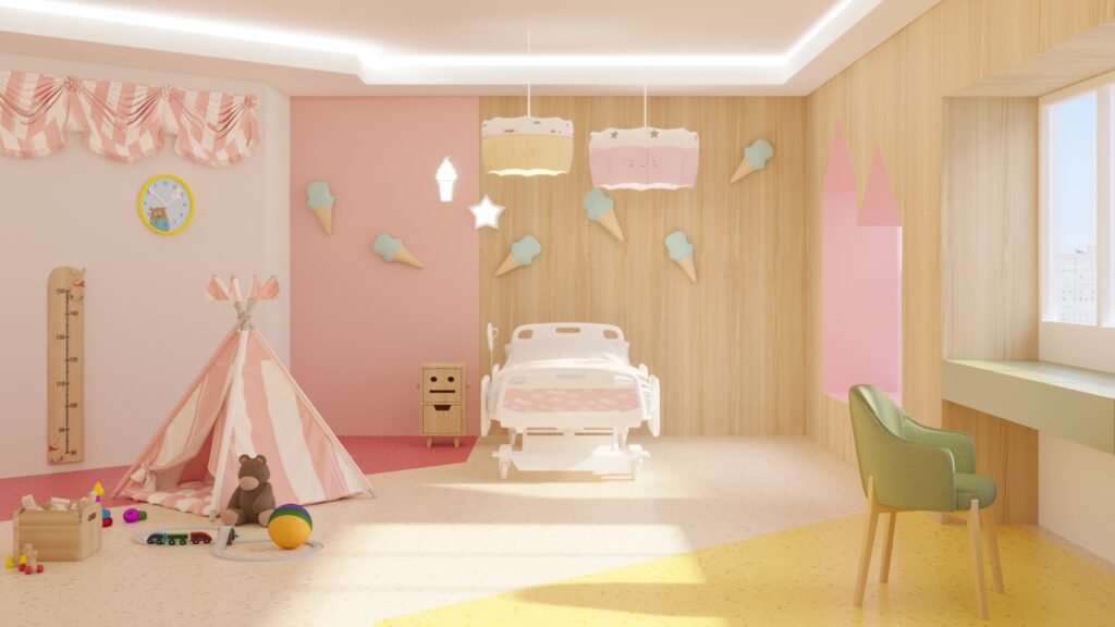 พื้นไวนิล กระเบื้องยาง โรงพยาบาลเด็ก ห้องพักผู้ป่วย