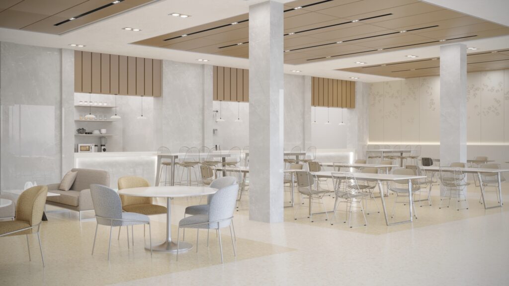 พื้นไวนิล กระเบื้องยาง โรงพยาบาล ศูนย์อาหาร