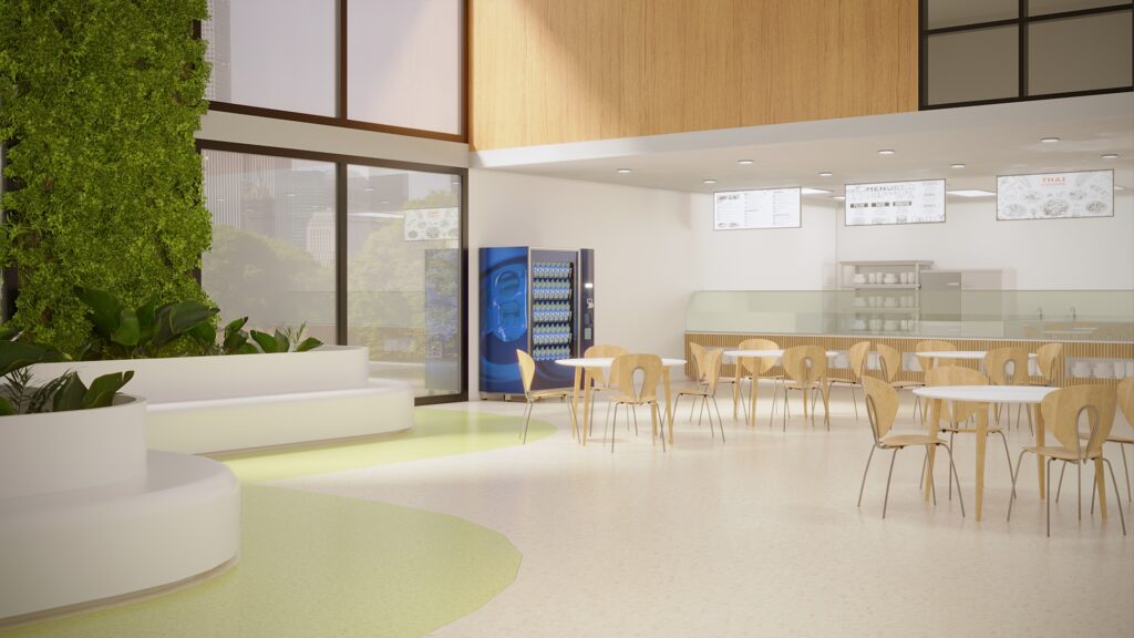 พื้นไวนิล กระเบื้องยาง โรงพยาบาล ศูนย์อาหาร